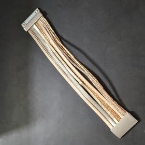 Silver Copper Gold Tone Leather Multi Strand Magnetic Clasp Statement Bracelet